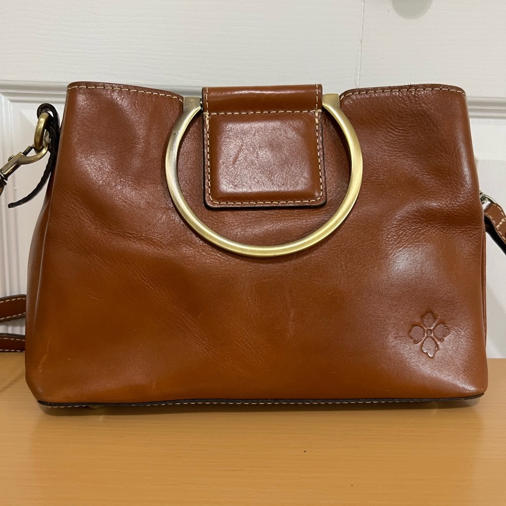 Patricia Nash Empoli Brown Leather Satchel Shoulder Crossbody Bag Ring Handle